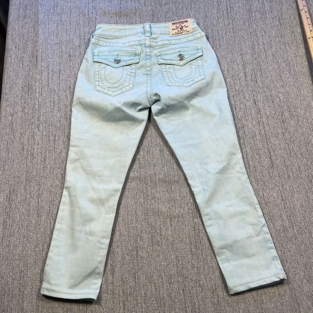 True Religion Jennie Curvy Skinny Short SE Ricky Jeans Size 27 Aqua/Turquoise